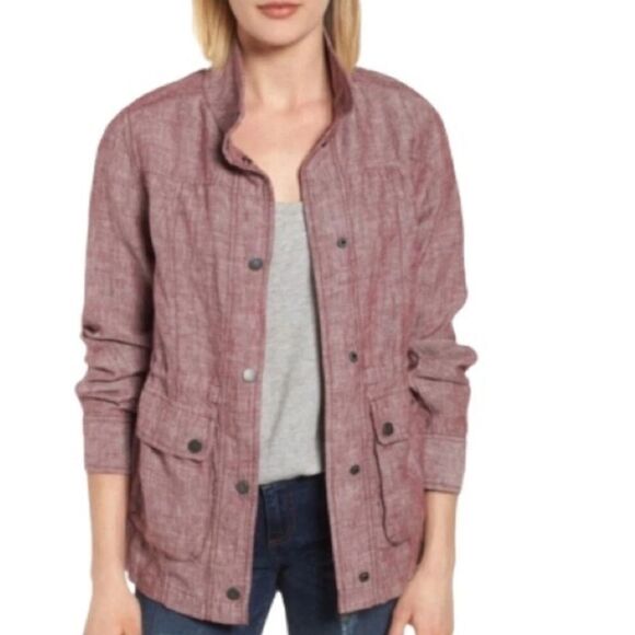 Nordstrom CASLON 100% LINEN Cinch Waist Utility Summer Jacket Size Xl - Picture 2 of 13
